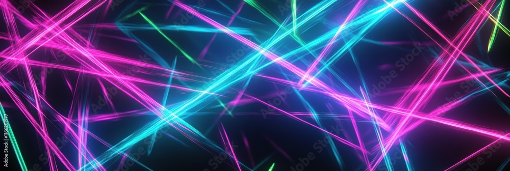 Aufkleber Glowing abstract lines illuminate the dark background with vibrant neon colors creating a mesmerizing visual effect. Generative AI