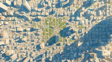 Fototapeta premium Aerial view of a city with a central park surrounded by skyscrapers.