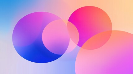 Naklejka premium Abstract design with overlapping circles, vibrant color gradients. Fluid, dynamic shapes create futuristic, modern look. Perfect for tech concepts, creative presentations, digital designs. Soft,