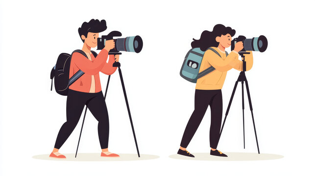 photographers with cameras on tripods clip art preview