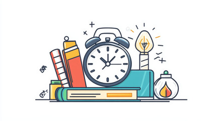 Obraz premium School science vector icon with magnet and dna object set. Biology supplies symbol cartoon. Physics experiment and research with isolated clock, textbook, bulb and glasses. Idea concept png clipart