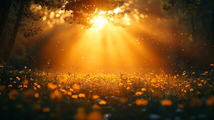 Naklejka premium Sunlight streaming through golden leaves