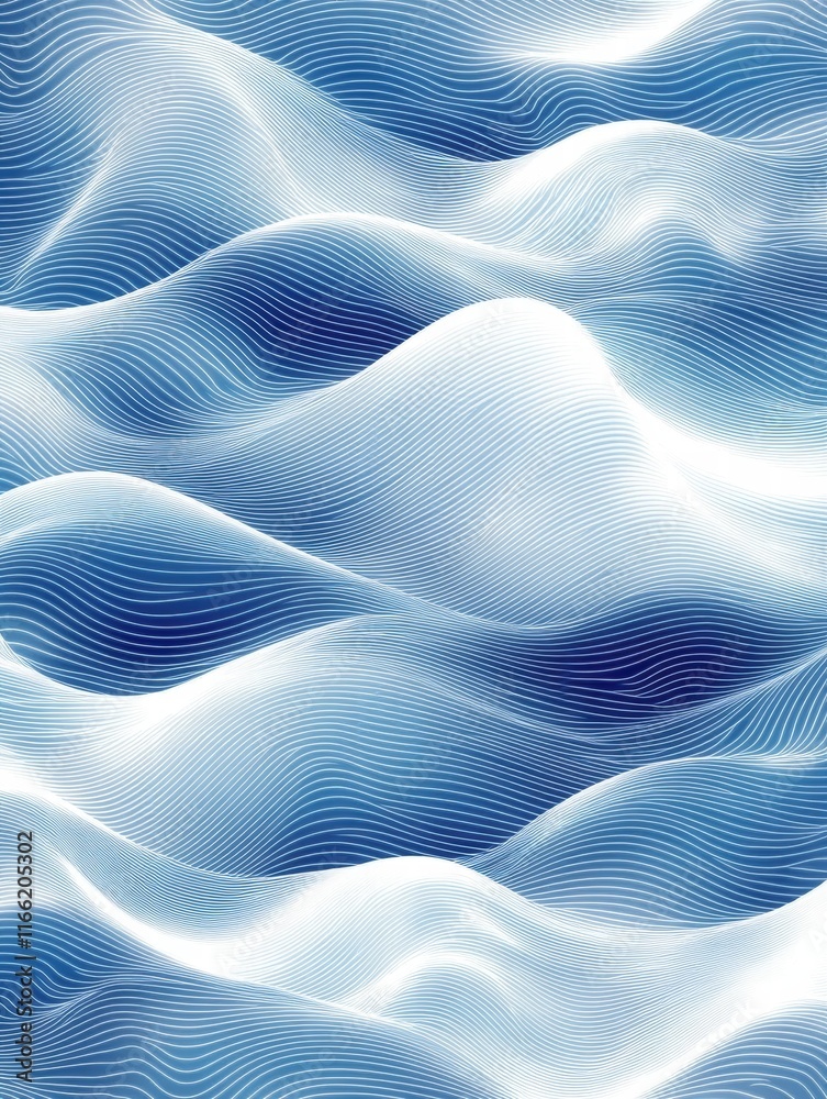 Poster Flowing wave like pattern in soothing shades of blue and white with a seamless design for artistic applications. Generative AI