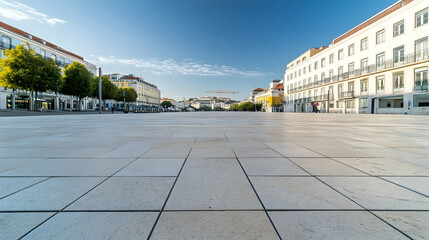 Naklejka premium Lisbon modern urban plaza with smooth stone paving and geometric layout tranquil public space