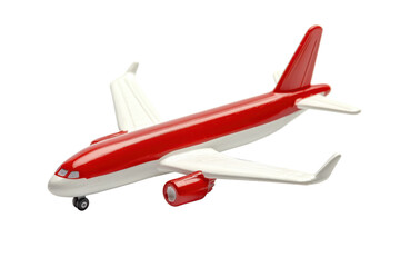 Toy airplane in red and white colors on a white background for imaginative play and creative learning experiences