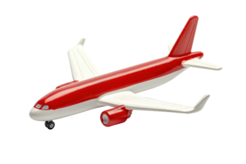 Toy airplane in red and white colors on a white background for imaginative play and creative learning experiences
