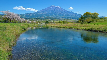 Scenic view of a river with a mountain backdrop.