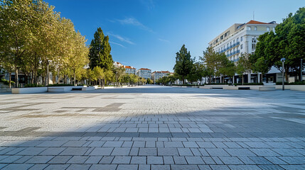 Lisbon modern urban plaza with smooth stone paving and geometric layout tranquil public space