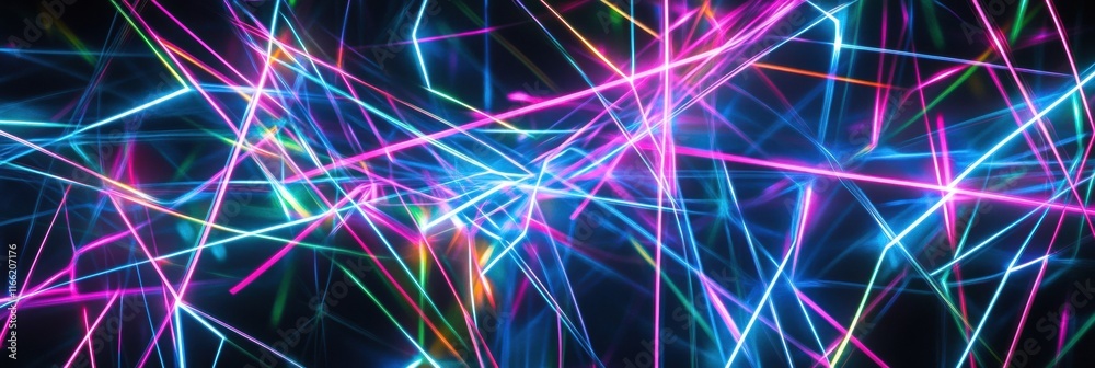 Aufkleber Colorful abstract glowing neon lines create a vibrant display of light and energy in a digital setting. Generative AI