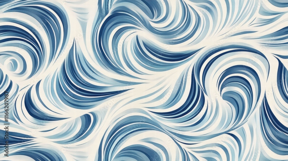 Aufkleber Waves of blue flow in a seamless pattern creating a tranquil and modern design for decor or textile. Generative AI