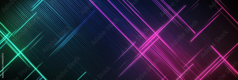 Aufkleber Glowing neon lines create a vibrant abstract background with dynamic colors in a modern visual display. Generative AI