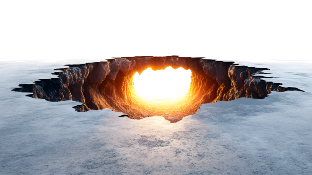 A hole in the ground with a bright orange light shining through it