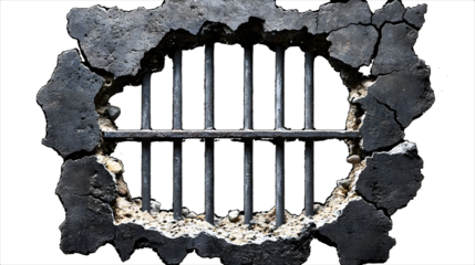 A broken wall with a metal bar in the middle