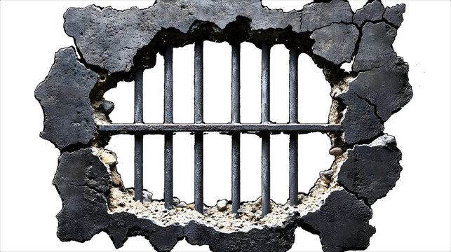 A broken wall with a metal bar in the middle - Powered by Adobe