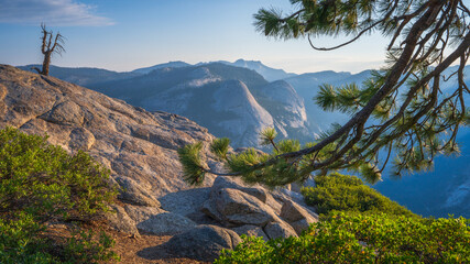 beautiful sunrise over half dome at glacier point in yosemite national park, california