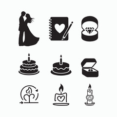 Silhouette valentine day icons set vector illustrations