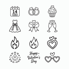 Line art valentine day icons set vector illustrations