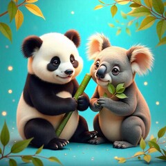 Naklejka premium panda with a bamboo