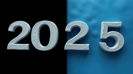 White Numbers Two Thousand Twenty Five On Black And Blue Background
