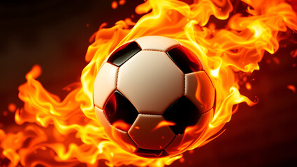 A blazing soccer ball, engulfed in flames, signifies the intensity and passion of the sport.  The image evokes concepts of competition, victory, determination, and the unstoppable force of a true cham