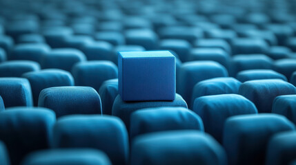 Fototapeta premium Contrasting Blue Box Among Monochrome White Cubes Symbolizing Individuality and Uniqueness