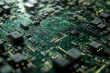 Close-up view of intricate circuit board technology.