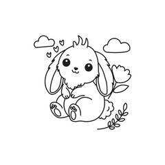 illustration of Black And White Coloring Book With Bold Lines, Cute Animal Bunny