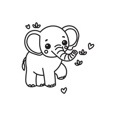 illustration of Black And White Coloring Book With Bold Lines, Cute Animal Elephant