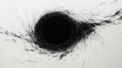 Fototapeta premium Abstract ink art illustration shows mysterious black hole portal in center. Dynamic lines, rough brushstrokes create textured effect. Visualizes concept of another dimension universe entrance. Simple