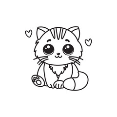 illustration of Black And White Coloring Book With Bold Lines, Cute Animal Kitty