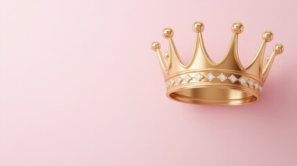 Gold crown on pastel pink background with diamonds