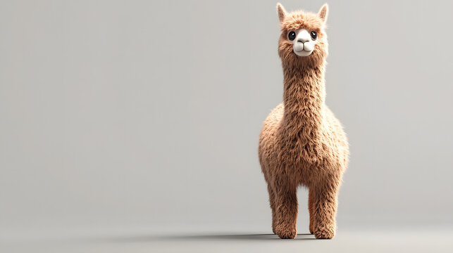 Cute animated alpaca with fluffy fur standing upright.