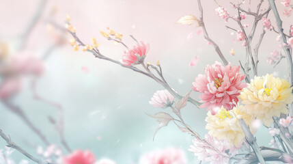 Obraz premium 和柄-梅と菊