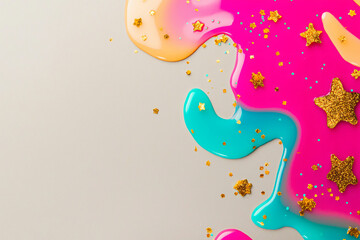 abstract liquid vibrant colors, flat lay, space for text