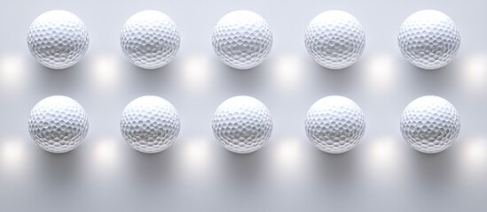 Fototapeta premium Ten Golf Balls Arranged in a Grid Pattern on a White Background