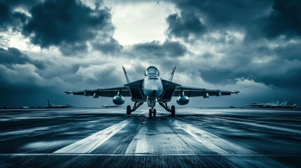 Aircraft on Runway Under Dramatic Sky