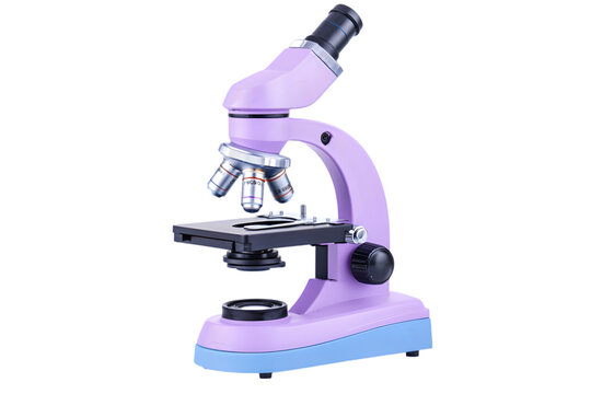  Purple and blue toy microscope for children's science education and learning experiments, isolated on transparent background.