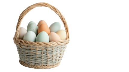 Easter eggs in a basket transparent background