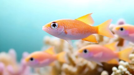 Fototapeta premium A vibrant orange fish swimming in a coral reef environment.