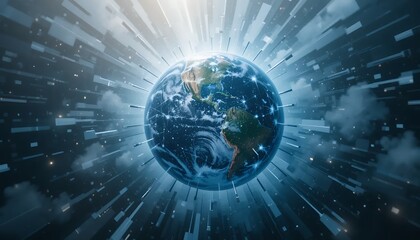 Obraz premium Global Network Connectivity Digital World Visualization
