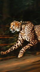 Cheetah in motion, blurred background, hunting.