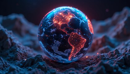 Naklejka premium Glowing Earth Globe with Network Connections Digital Art