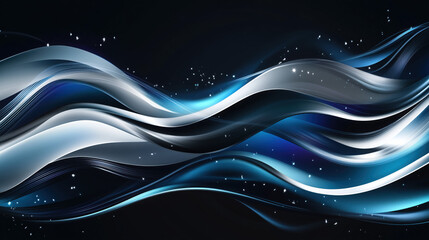 Fototapeta premium Abstract 3D Flowing Liquid-Like Wave Textures in Blue, Silver, and White Gradient background wallpaper