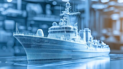 Modern Engineering Design of a Ship in Bright Office