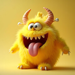 Joyful and Playful Yellow Monster Character Embracing Fun with Exuberant Features