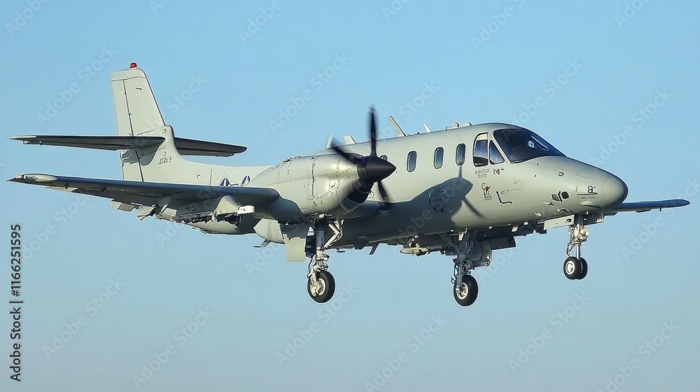 Wall mural Sleek Aircraft in Dynamic Flight Against Clear Sky