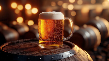 Refreshing beer in a rustic brewery setting
