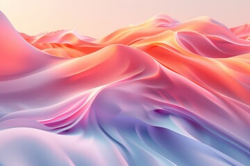Fototapeta premium Abstract landscape with flowing waves in soft pastel colors.