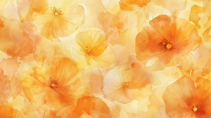 Soft apricot watercolor flowers create warm, inviting texture on light background