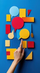 Abstract Colorful Shapes and Speech Bubbles with Hand Interaction  Creative Communication Concept